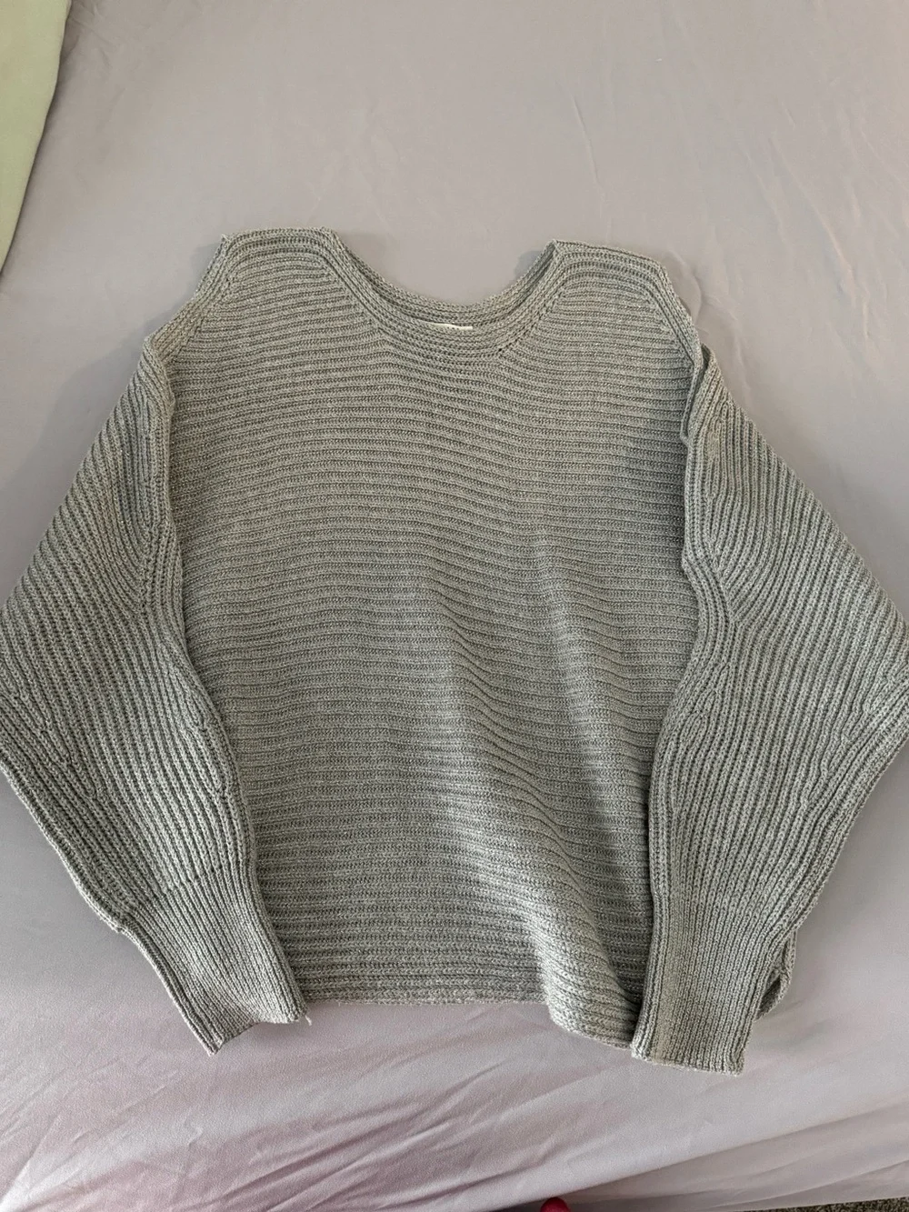 Light Gray Ribbed Knit Sweater - Picture 1 of 6